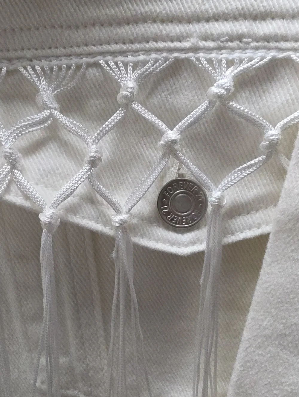 Forever 21 "Babe Of Honor" White Denim Jacket With Fringe Detail - Picture 5 of 5
